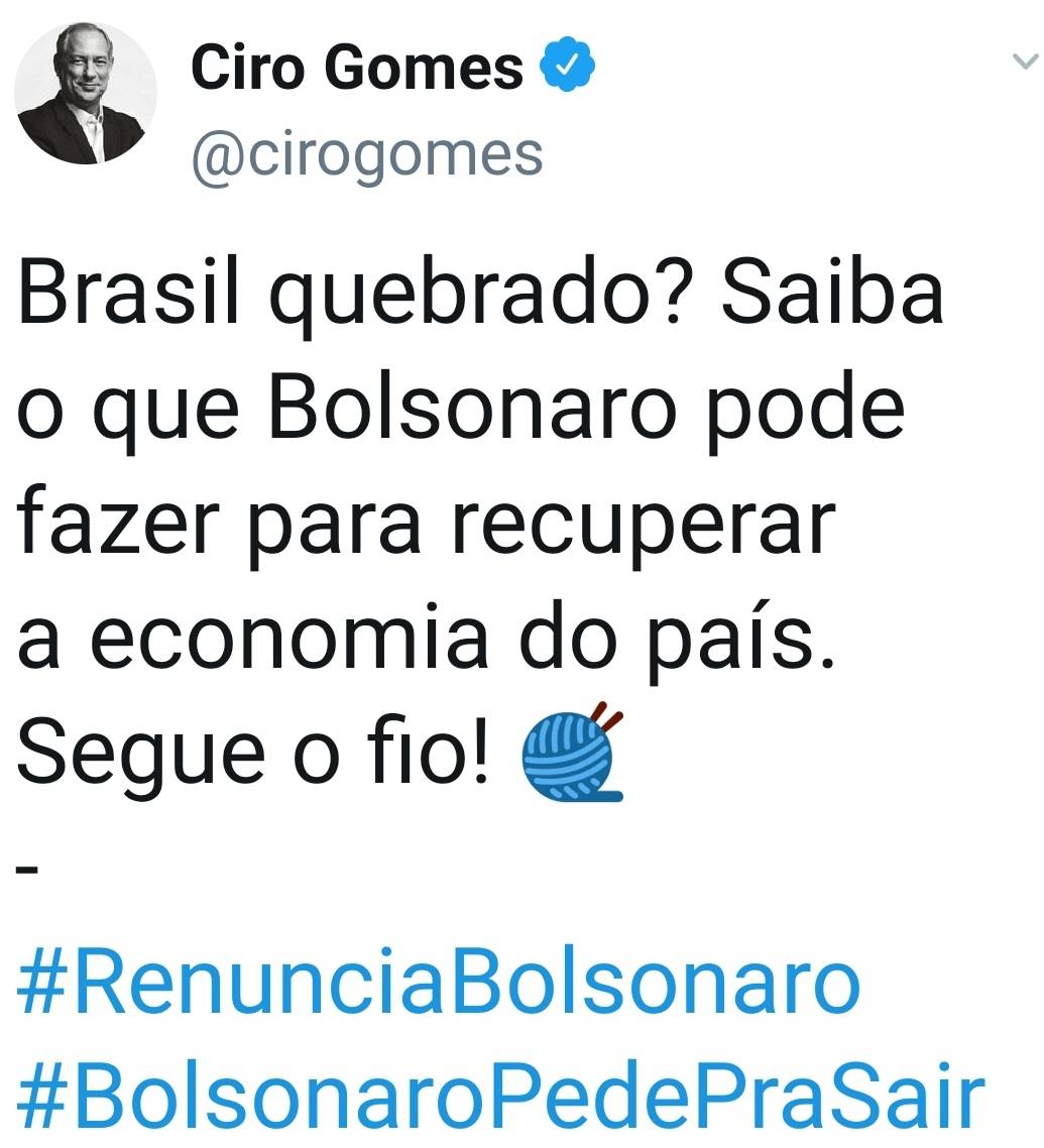 Polêmica: Brasil quebrado de Bolsonaro tem resposta de Ciro nas redes sociais